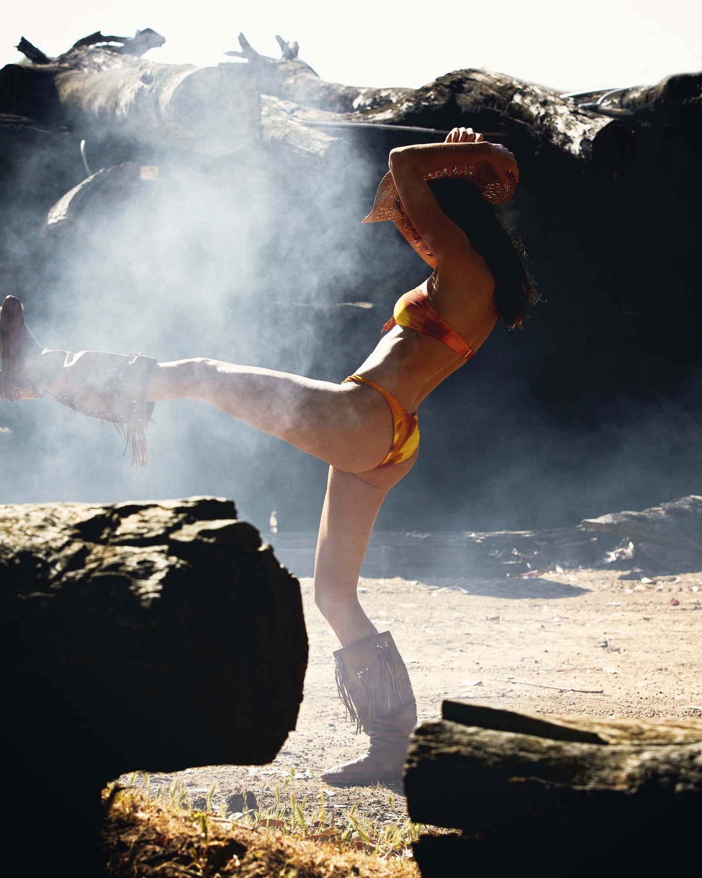 Lifestyle shot of the Bandeau Top - Ablaze.