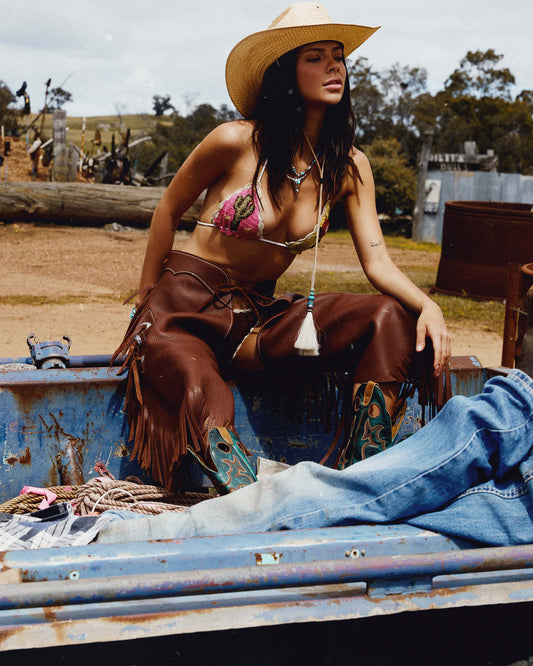 Lifestyle shot of the Crochet Tri - Saguaro.