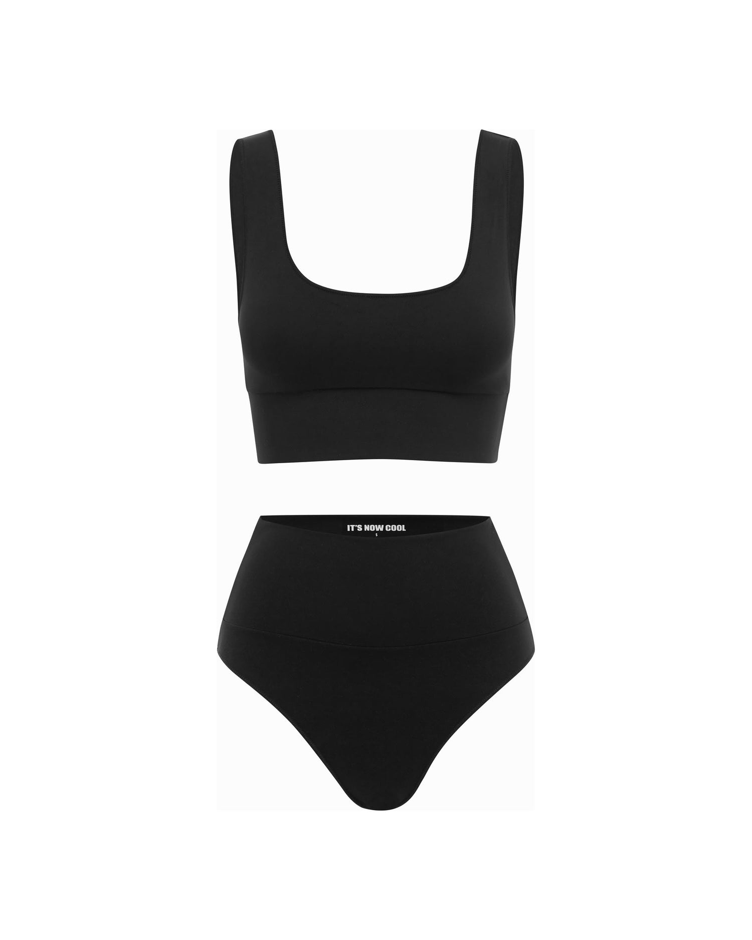 Studio image of the Contour High Waist Pant in Black, showcasing its high rise design and compression fit. 