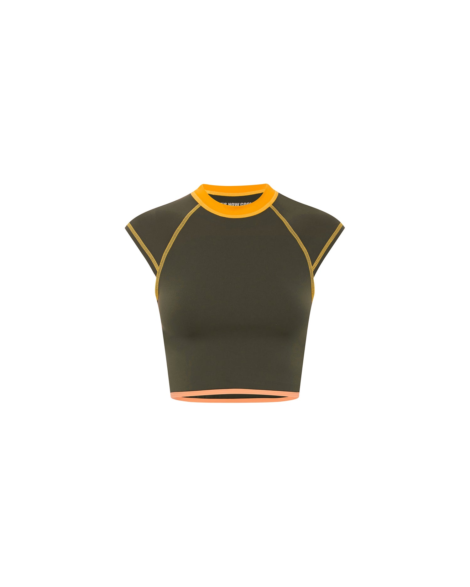 Studio image of the Contour Tee in Peaches, showcasing its cropped fitted design. 