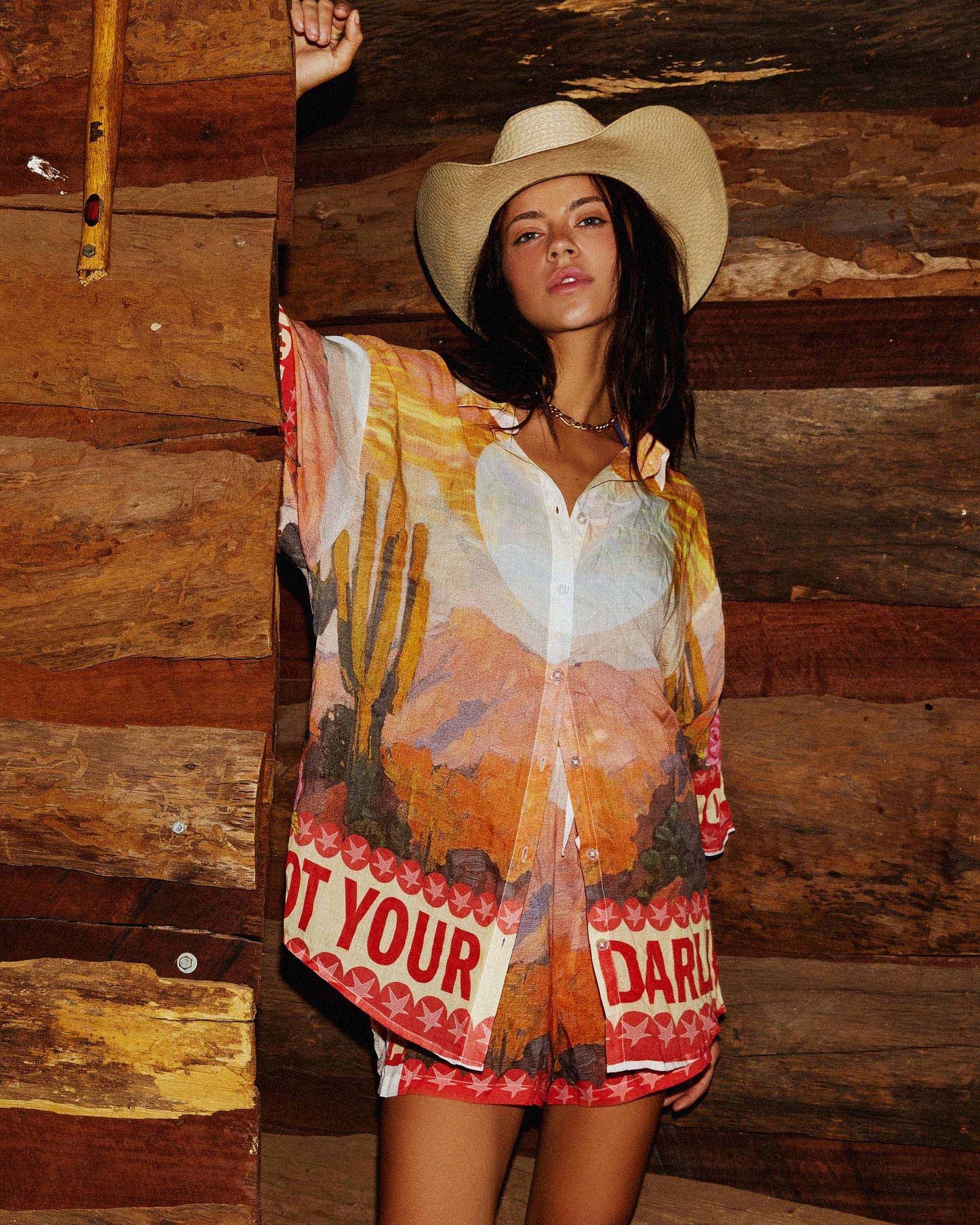 Lifestyle shot of the Vacay Shirt - Darlin'. 
